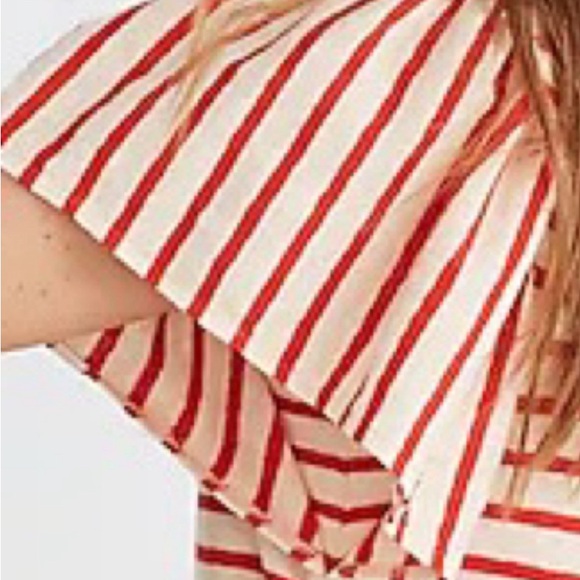 Madewell sz XS Flutter-Sleeve Tee top in Yorktown Stripe beige red striped - Picture 11 of 16
